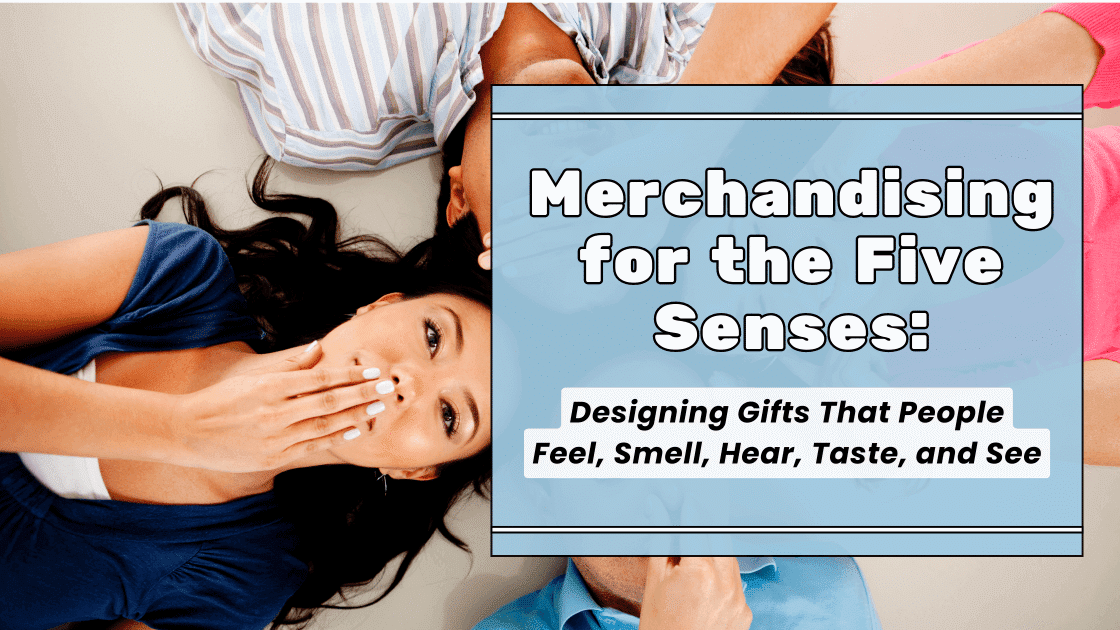 Woman hiding face labeled merchandising