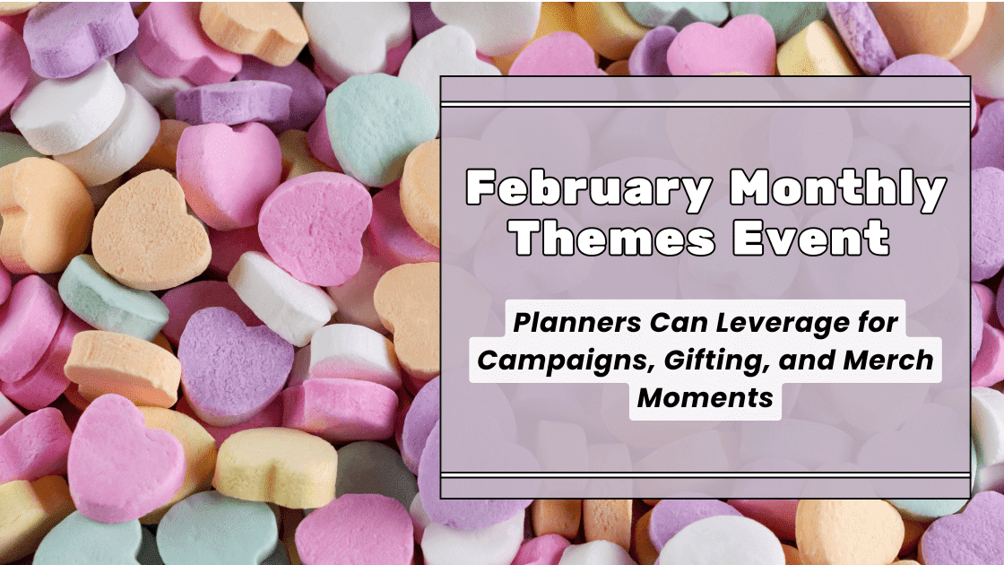 Pile of candy hearts with February event themes