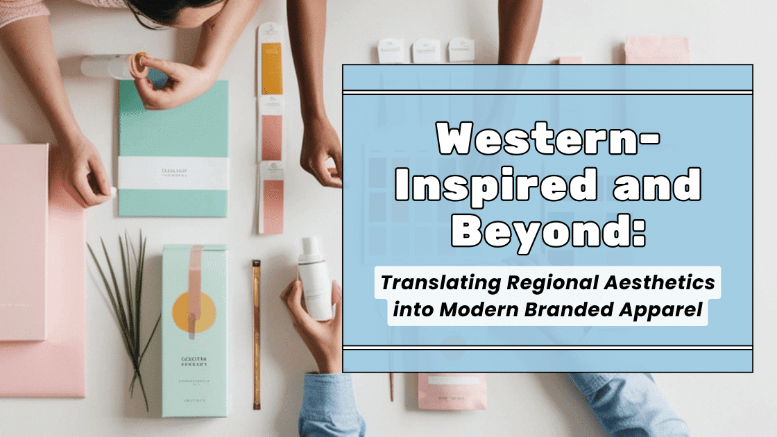 People gathered around table with blue 'western inspired' sign