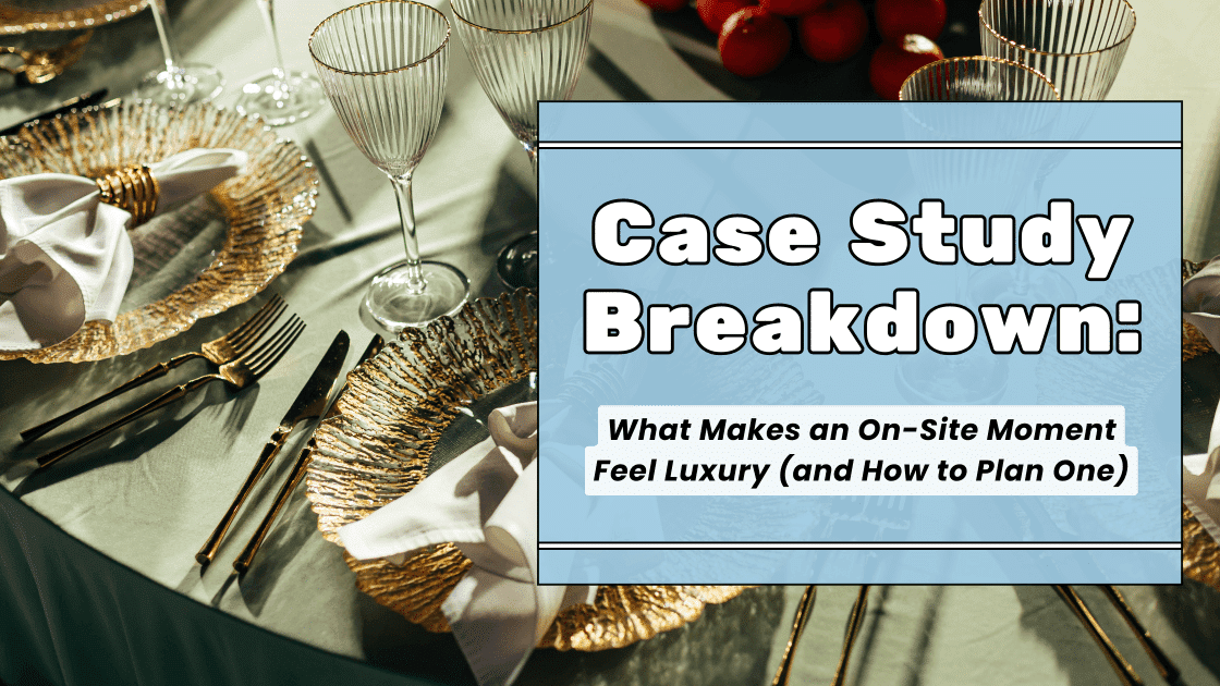 Table with 'case study breakdown' blue sign