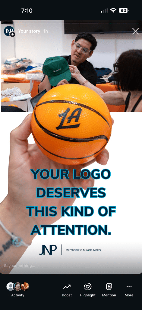 Custom logo basketball promotional merchandise story graphic