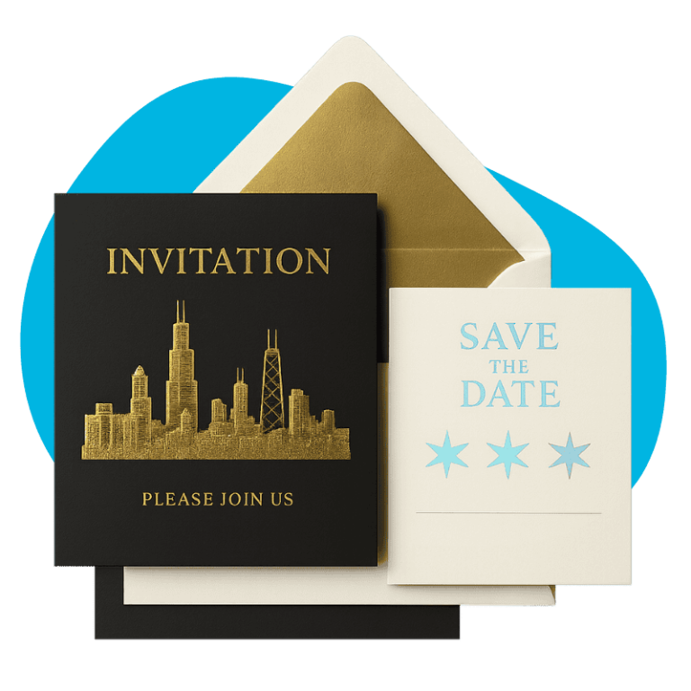 Foil-Stamped Skyline Invitation Suites
