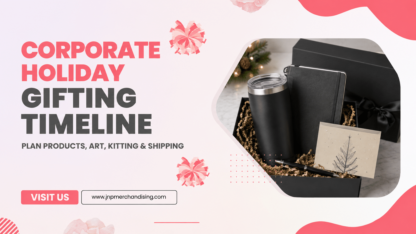 Corporate holiday gift kit with tumbler, notebook, card, and premium packaging