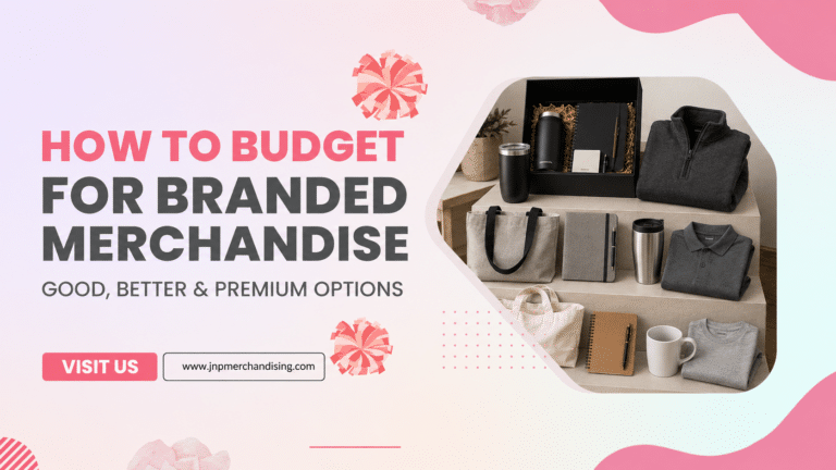Branded merchandise displayed in good, better, and premium quality tiers