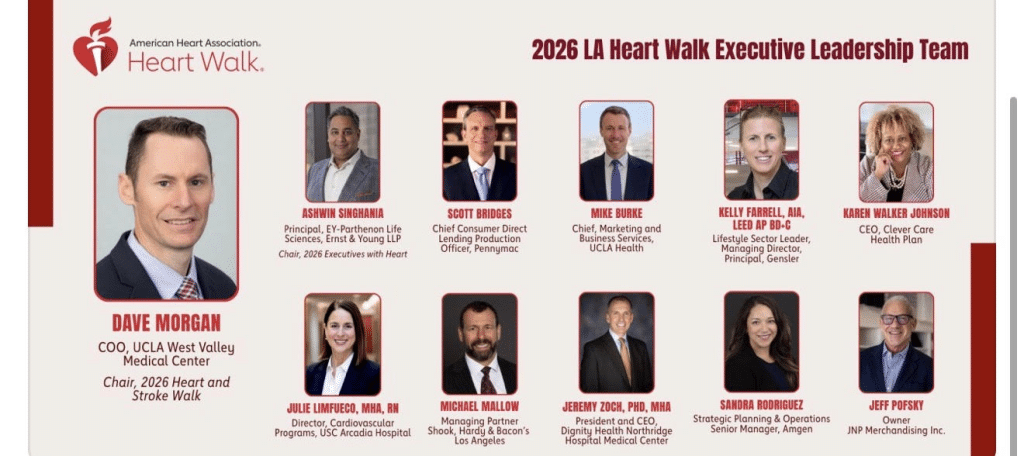 2026 LA Heart Walk Executive Leadership Team graphic with Jeff Pofsky of JNP Merchandising at bottom right