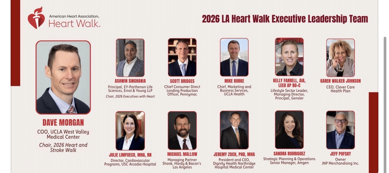 2026 LA Heart Walk Executive Leadership Team graphic with Jeff Pofsky of JNP Merchandising at bottom right