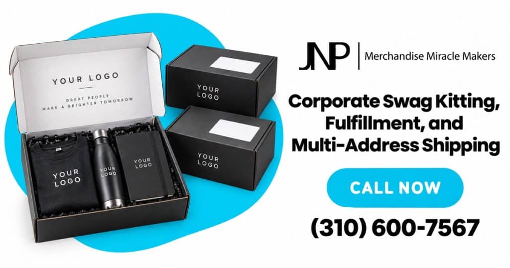 Corporate Swag Kitting, Fulfillment, and Multi-Address Shipping with JNP branded merchandise concepts