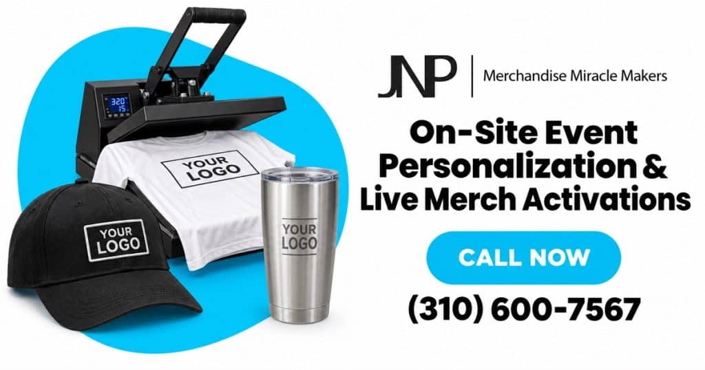 On-Site Event Personalization & Live Merch Activations with JNP branded merchandise concepts